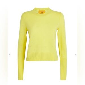 Guest in Residence Shrunken Pointelle Cashmere Crewneck Lemon Yellow size small